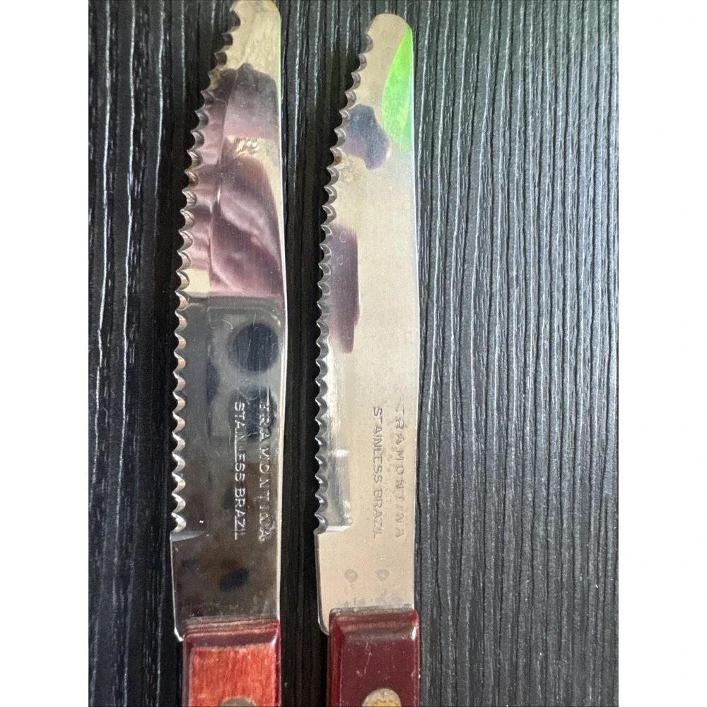 Set of 2 Tramontina Stainless Brazil Wood Handle Steak Knives 4